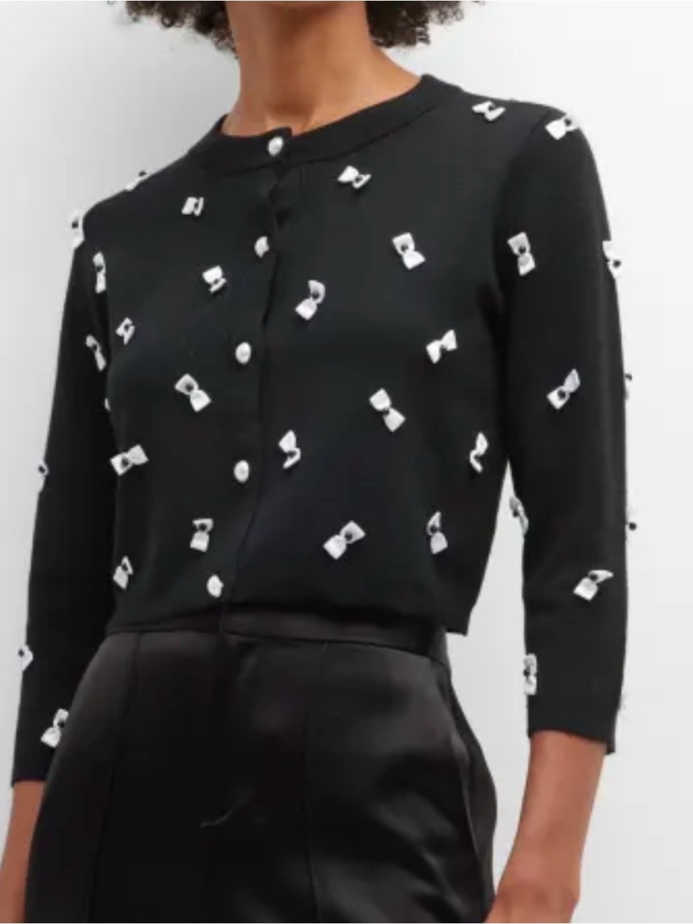 Alice + Olivia Daroda cropped bow Black Cardigan size medium - Picture 3 of 9